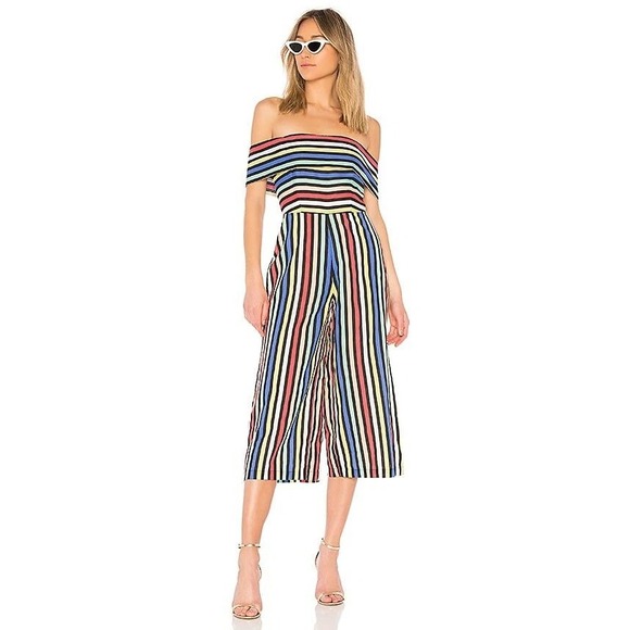 House of Harlow 1960 Pants - House of Harlow x Revolve Off Shoulder Wide Leg Cropped Jumpsuit Stripe Size XXS